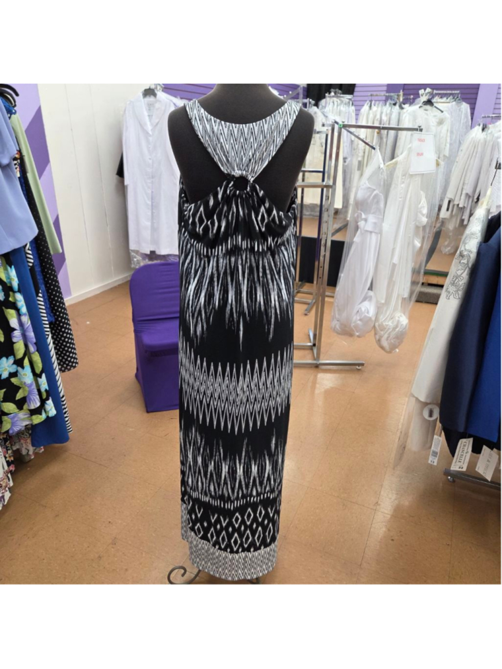 Emma & Michele Black White Ikat Print Maxi Dress XL - Picture 5 of 8
